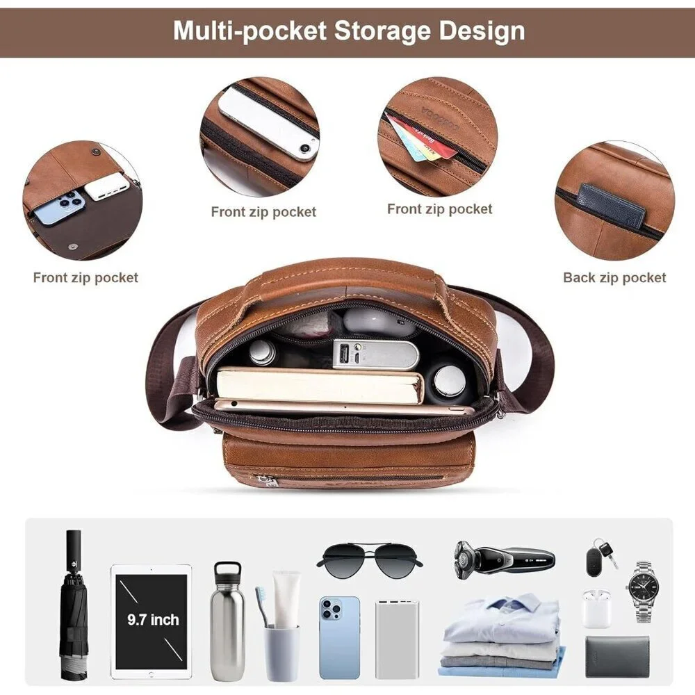 💫 Coscooa Leather Crossbody Bag Men Brown Messenger Satchel Travel Shoulder Bag